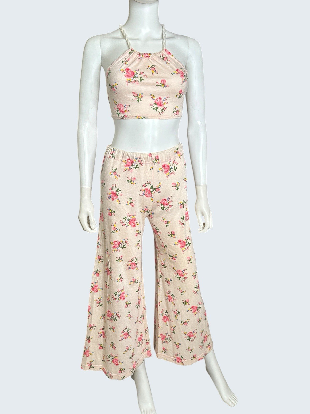 Iconic 1970s Alley Cat by Betsey Johnson Floral Crop Top & Bell Bottom Set S-M