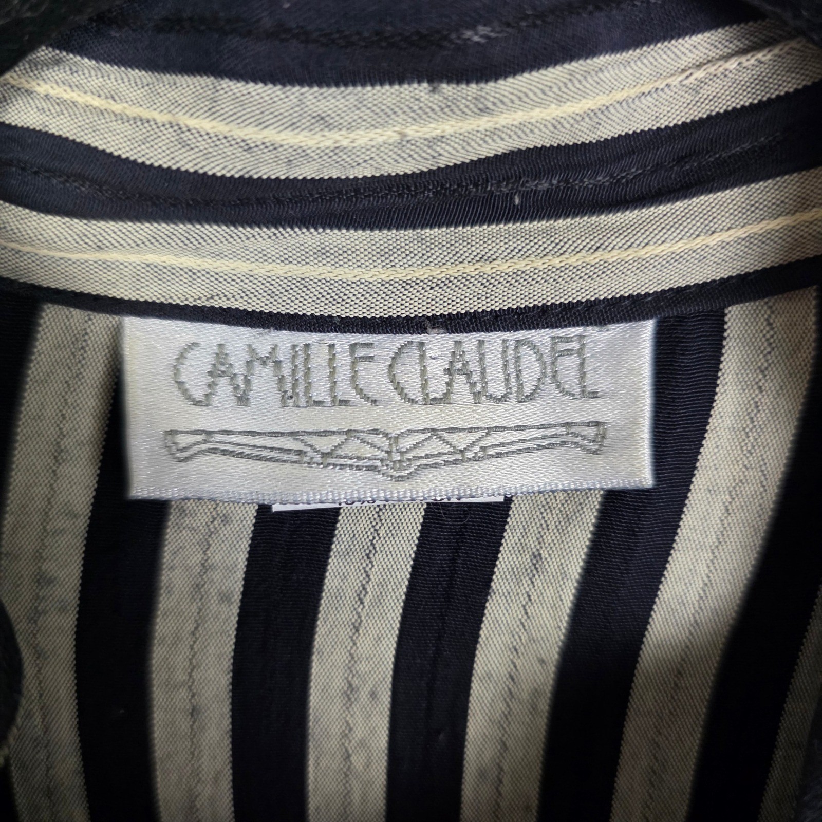 Camille Claudel Vintage Striped Button Up Blouse Black Cream XL Made in USA
