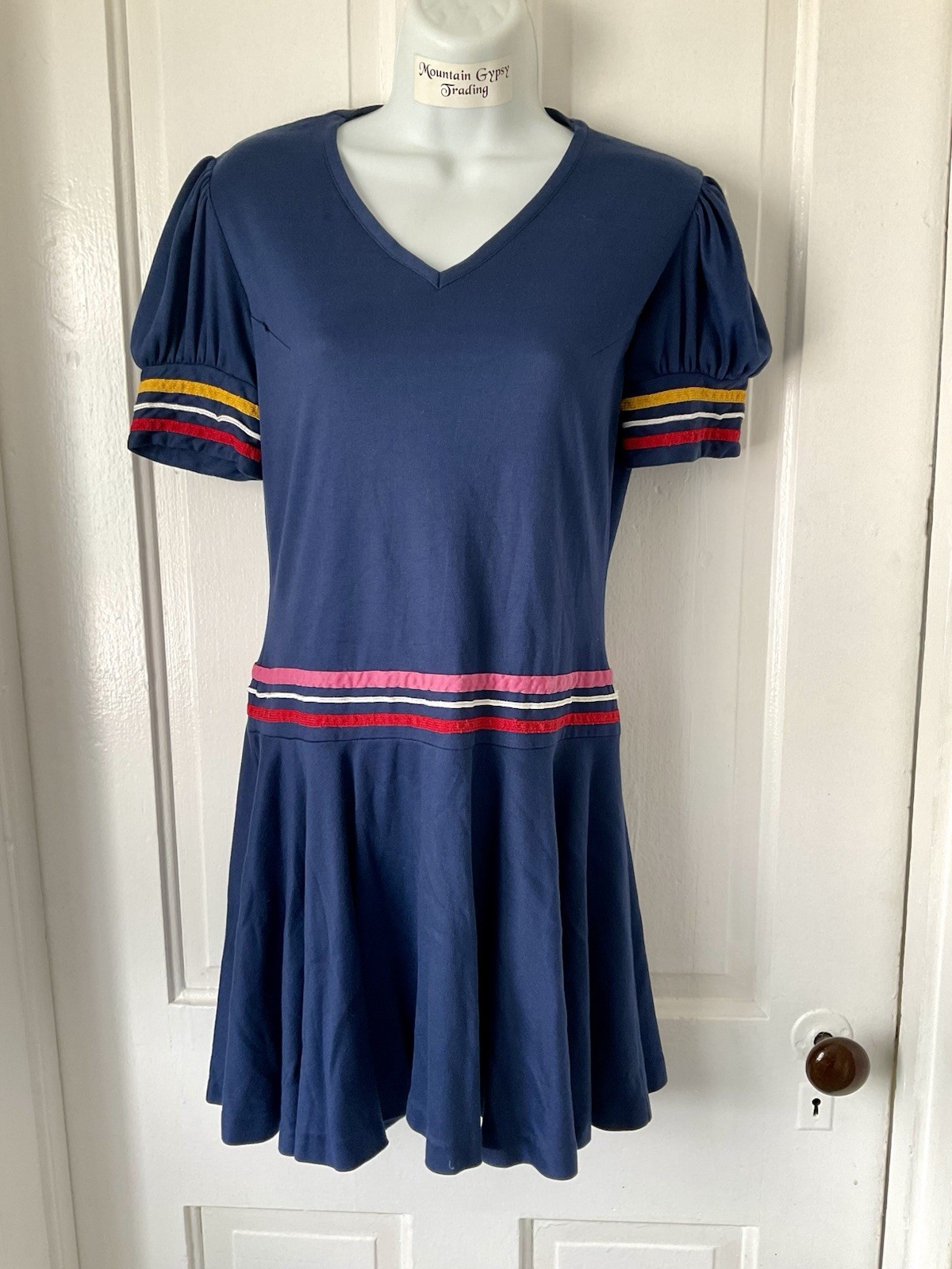 Vintage Sears Jr Bazaar Navy Blue Mod GoGo Sailor Dress Drop Waist Circa 1970’s