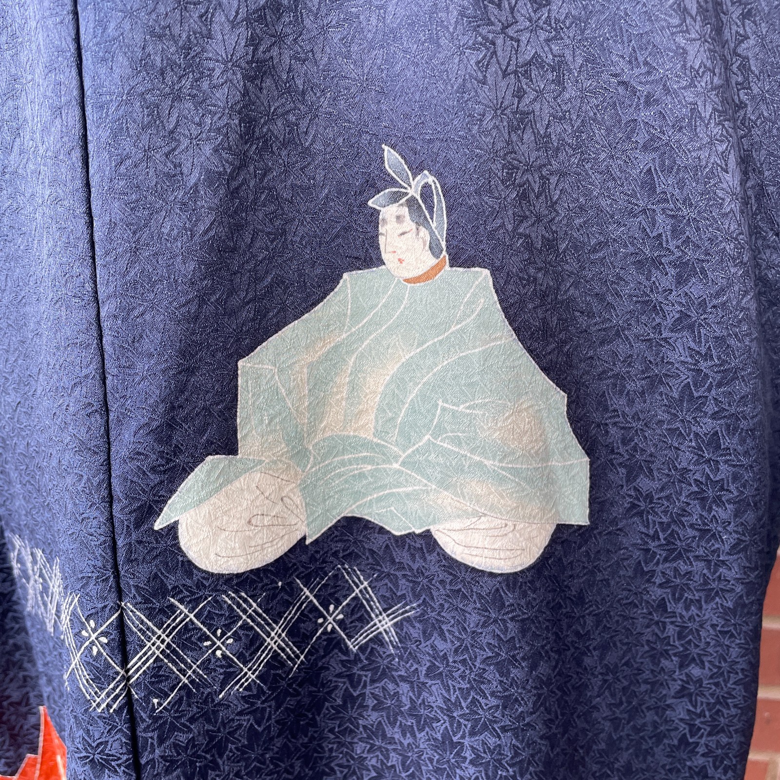Vintage Japanese Navy Blue Silk Haori Leaf Kimono Size S-L