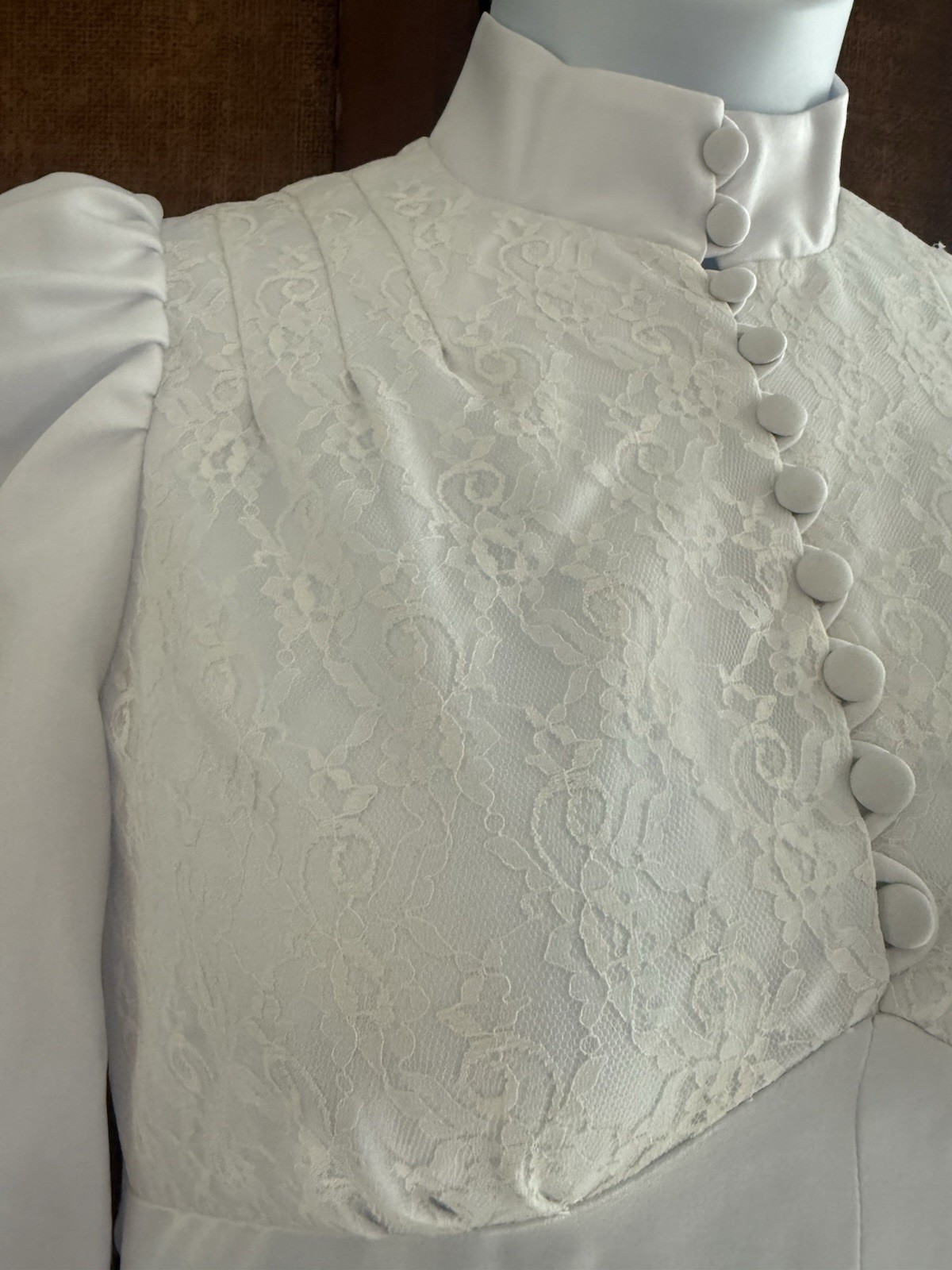 Handsewn 70s Prairie High Neck Wedding Dress Long Puff Sleeves Fits S Train