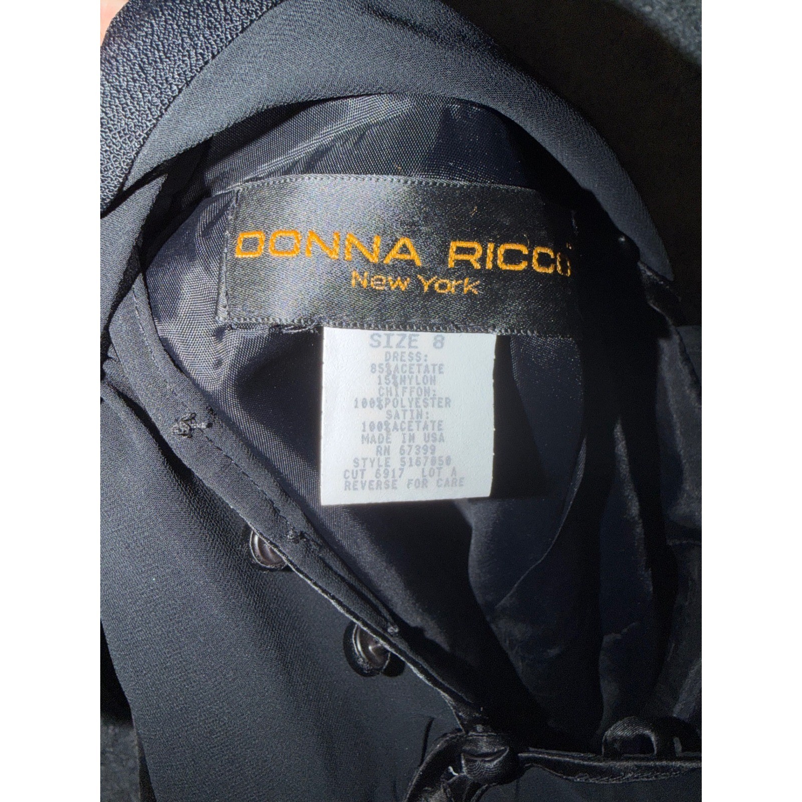 Vintage Donna Ricco Black Mesh Sheer Peplum Cocktail Dress Size 8 Made in USA