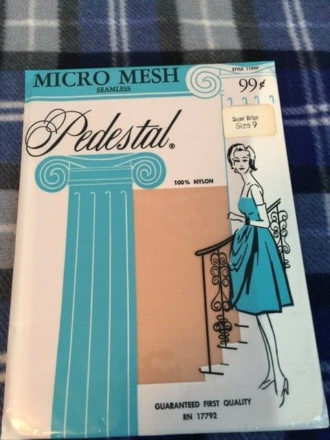 1 Pair Vintage Pedestal mesh 9 sugar beige garter stockings