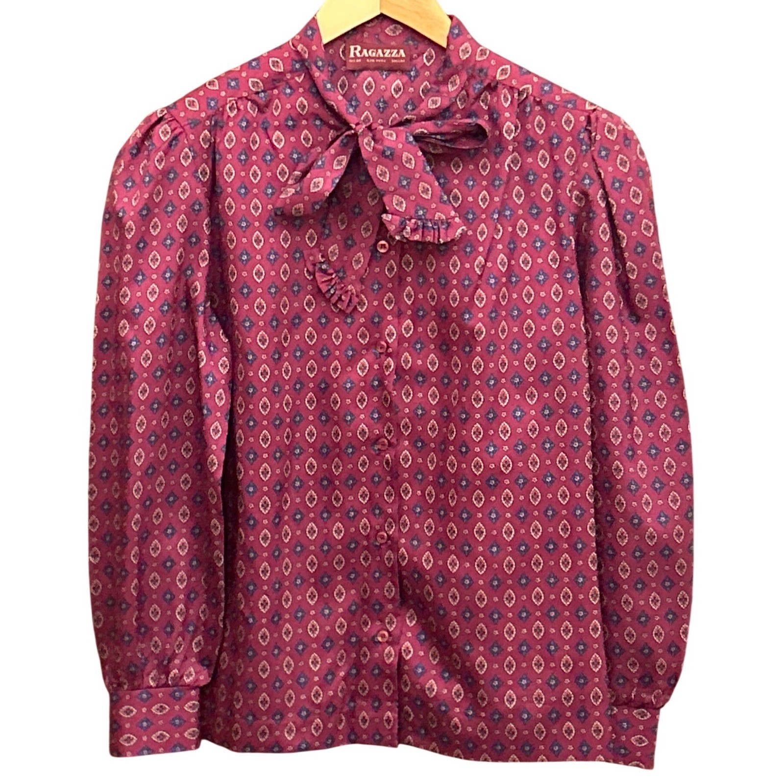 Vintage Ragazza Blouse Bow Dark Academia Librarian Core Burgundy 80s