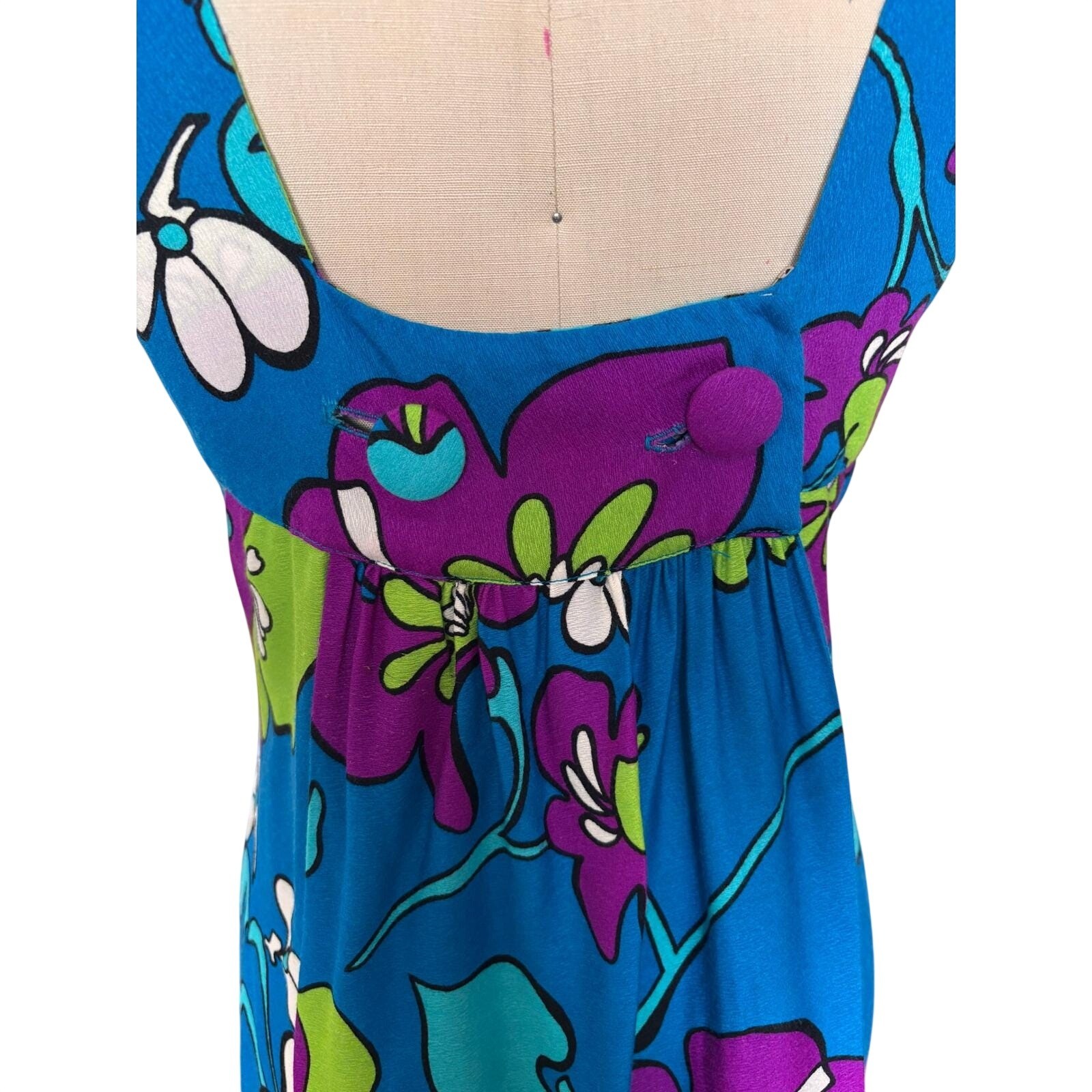Liberty House Hawaii Psychedelic Floral Maxi Dress Blue Aloha S Vintage