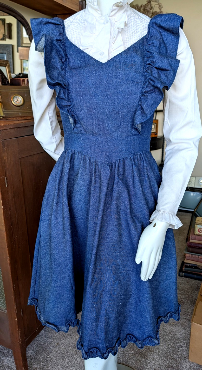 Vtg 80s GUNNE SAX by Jessica McClintock Denim ruffle Dress Sz 9 USA READ