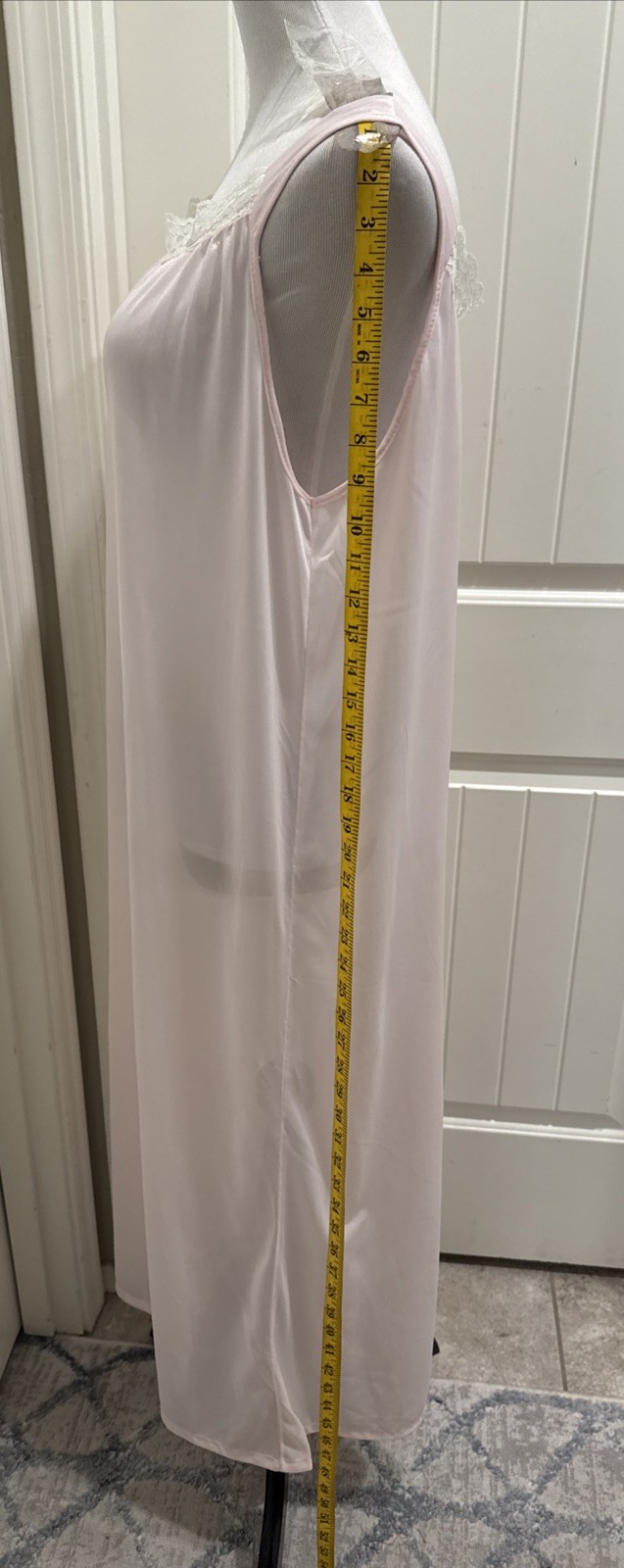 Spotlight Nylon Nightgown Pink Sleeveless SZ L Lace Trim Long