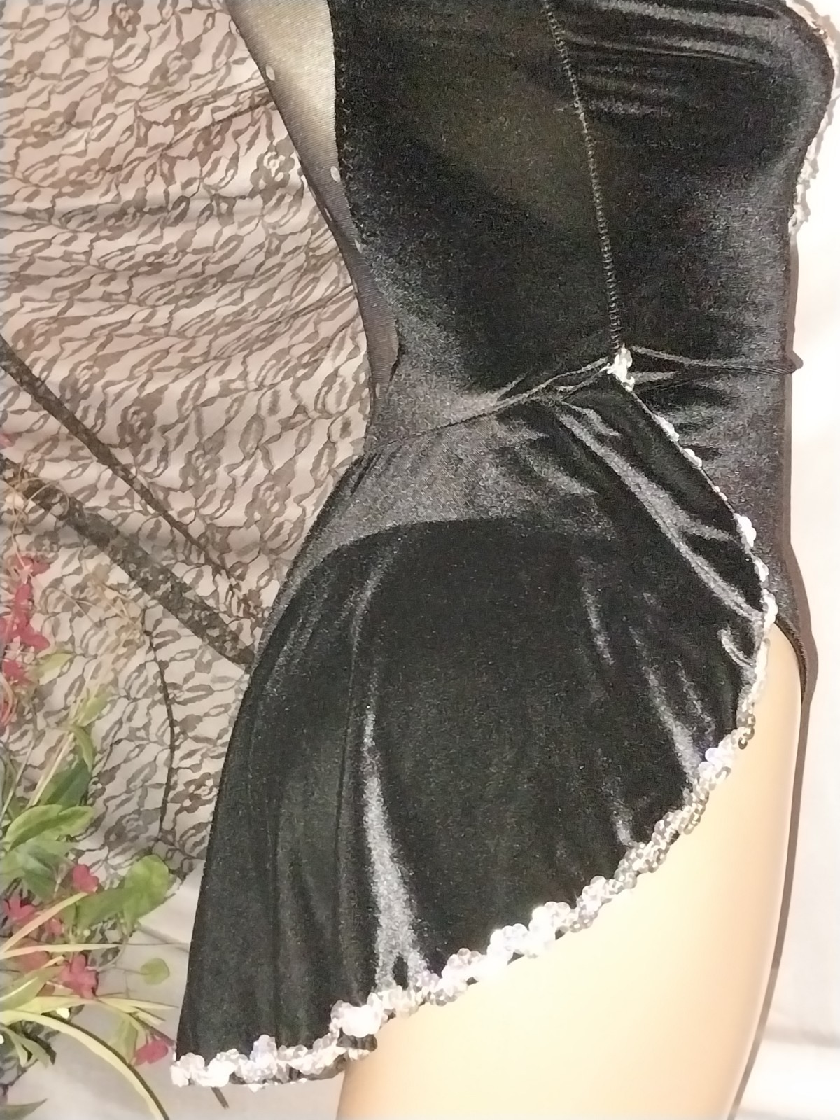 VTG 80S SILKY LEOTARD TUX BOW TIE PENGUIN TAIL BODYSUIT COSTUME DANCE PARTY S