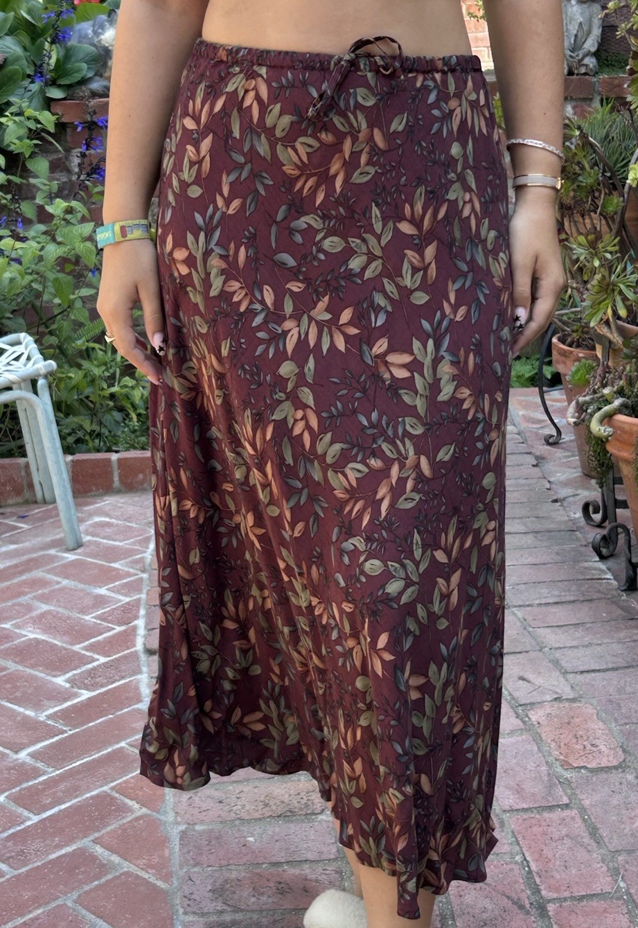 Vintage 90s LL Bean M Skirt Rayon Maxi Burgandy Provincial