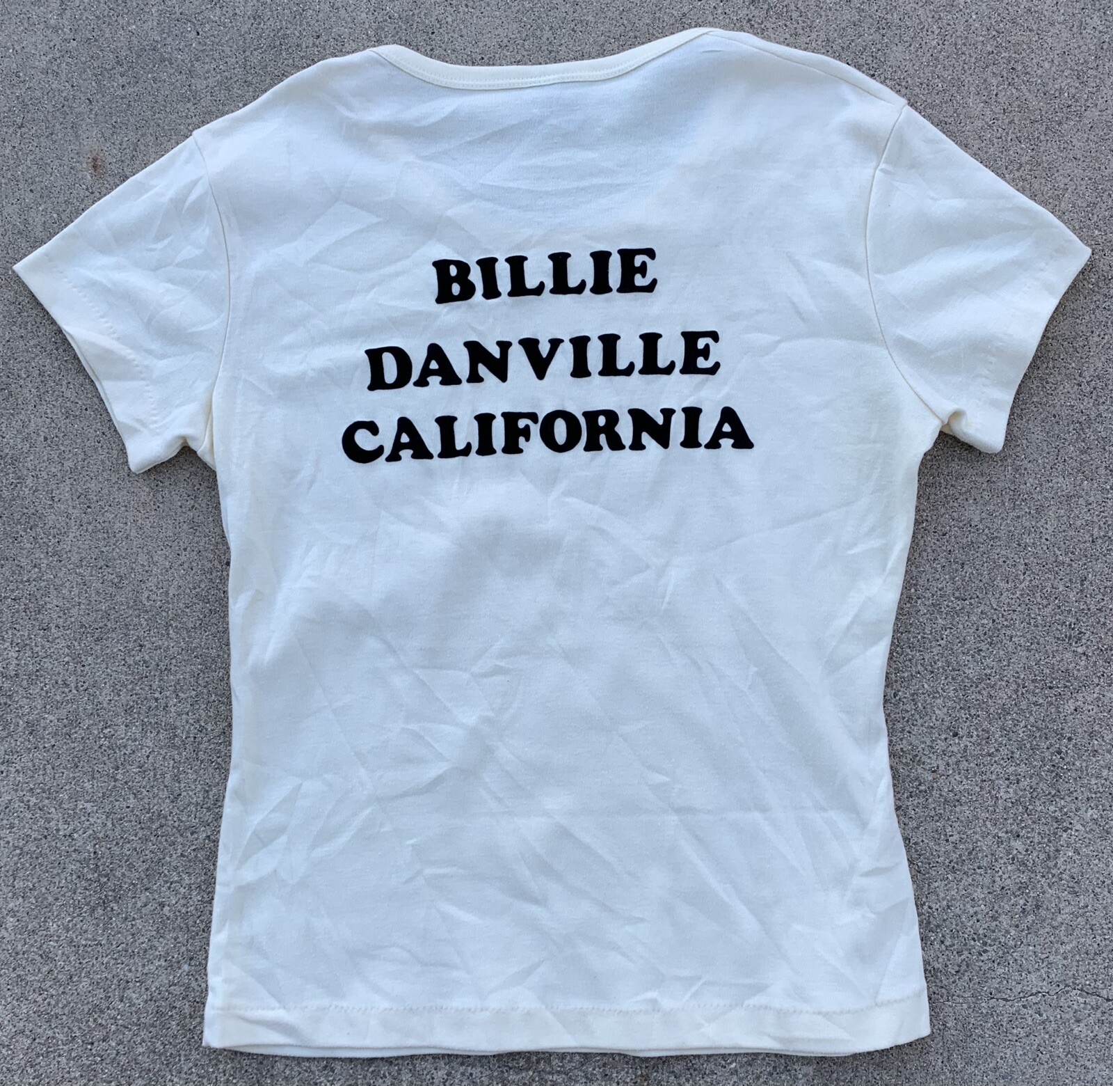 vintage Billie Danville California iron on lettering t shirt T Flirt XXL 1980s