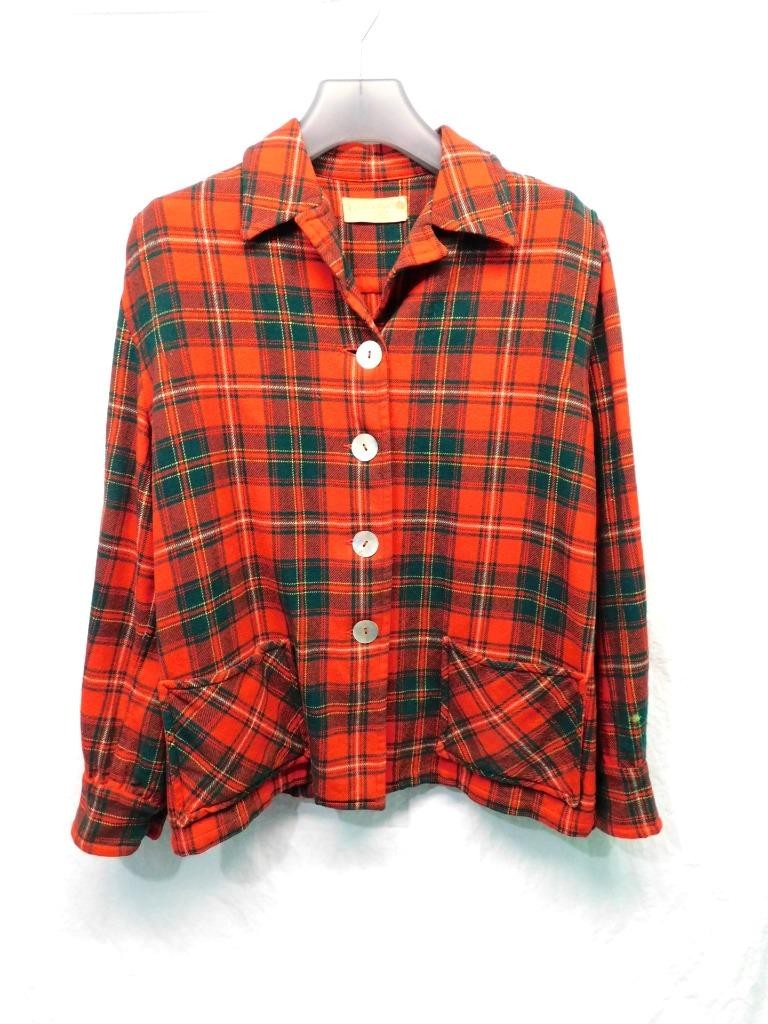 Vintage Pendleton L Woman Red Green Tartan Plaid Wool Shirt Jacket Blazer Button