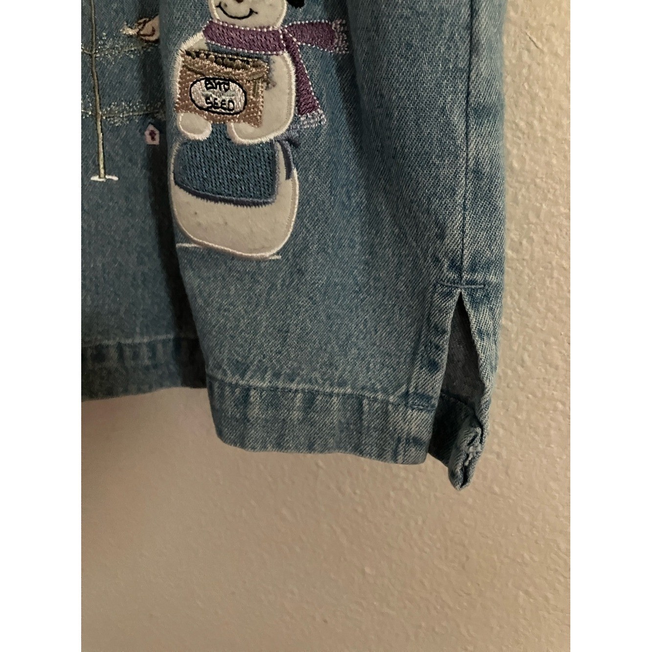 Vtg CJ Banks Light Wash Denim Button-Up Shirt with Snowman Embroidery 1X