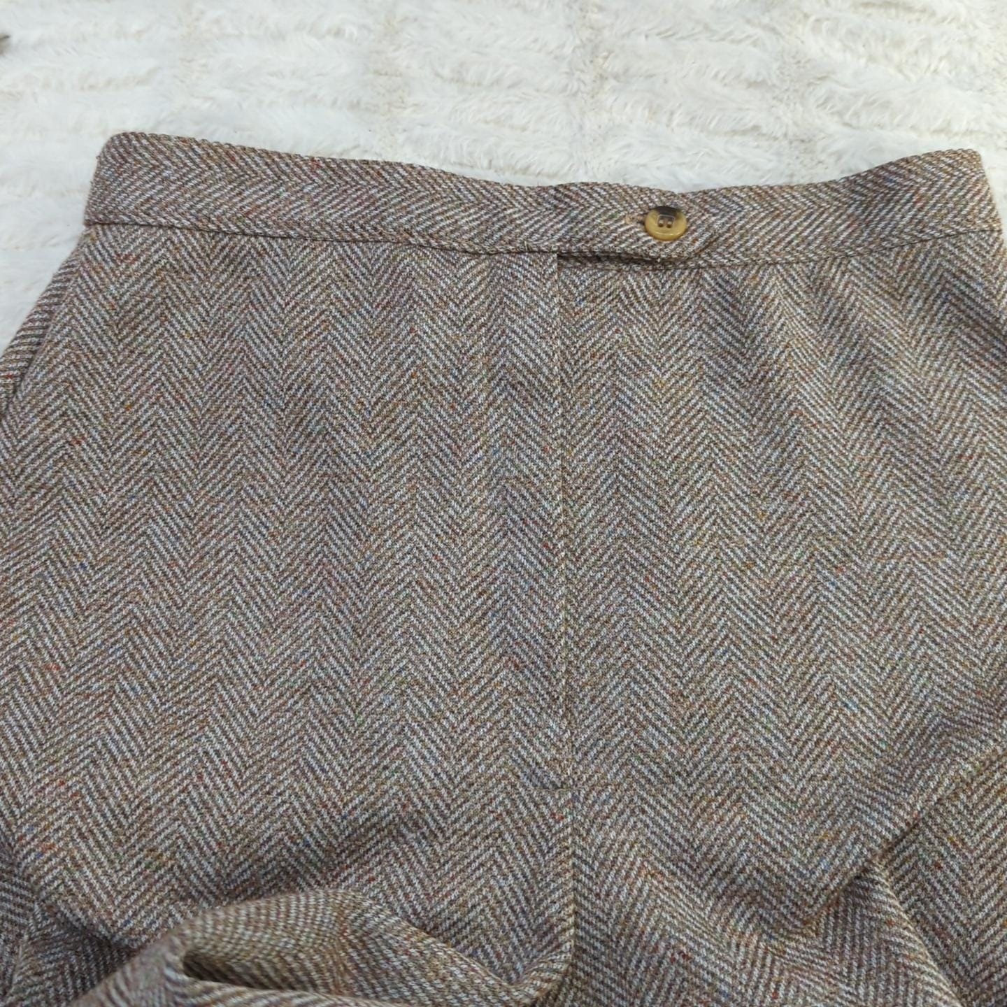 Vtg Mr Beau by RL Davis Herringbone Sz 28 Wide Leg High Rise Trousers Brown 487