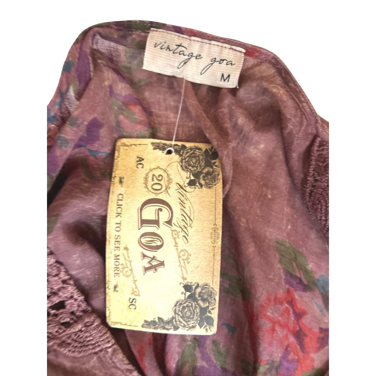 NWT Vintage Goa Burgundy Floral Cotton Top Size M Boho Fairy Fall Whimsigoth