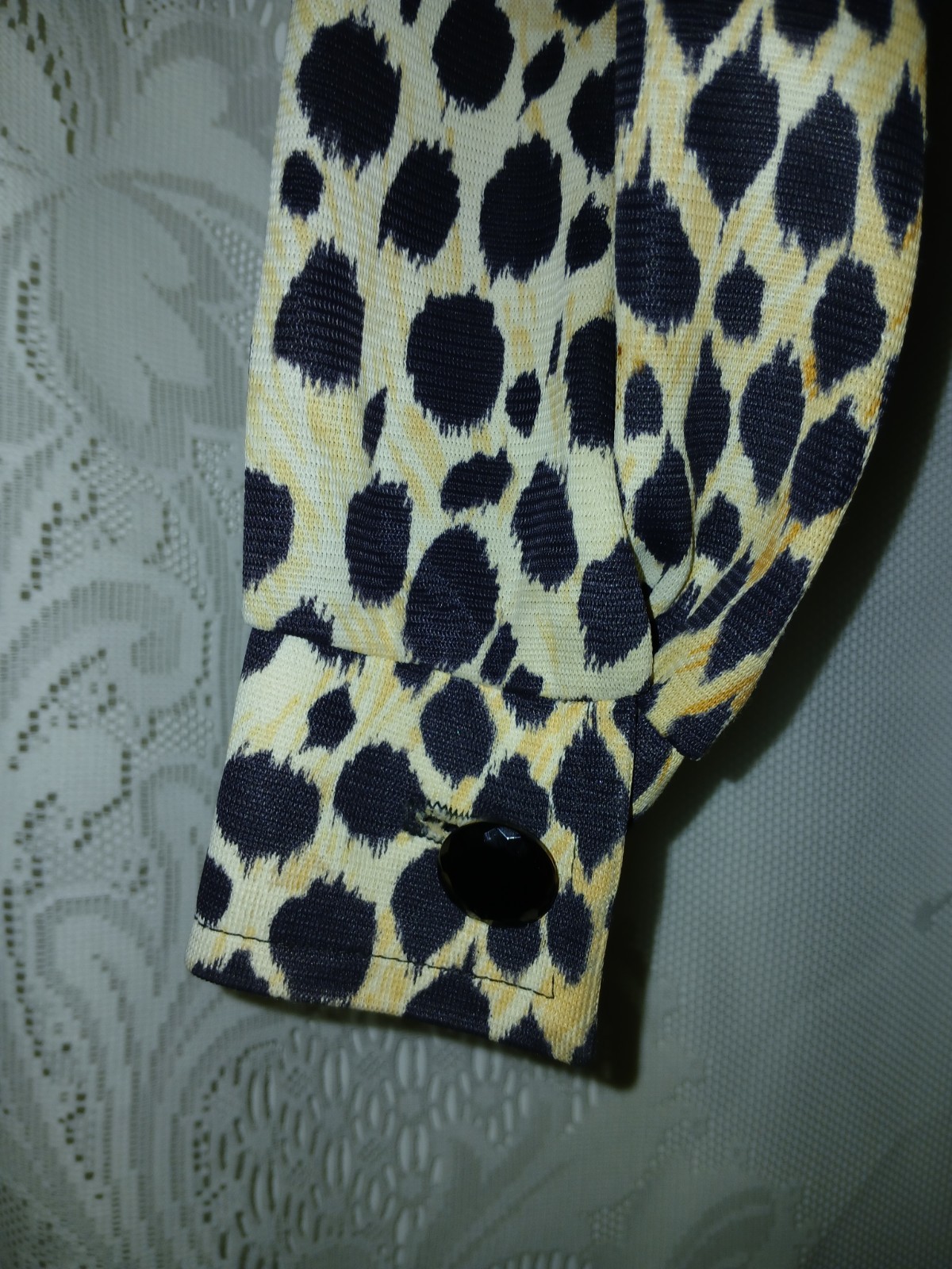 Vintage 70s Disco Leopard Nylon Zip Front Jumpsuit Pantsuit Dagger Collar M EUC