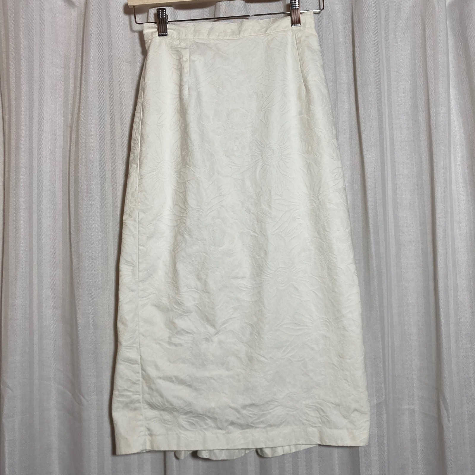 Vintage Paradox Sportswear White Floral Jacquard Midi Skirt Cotton High Waist XS