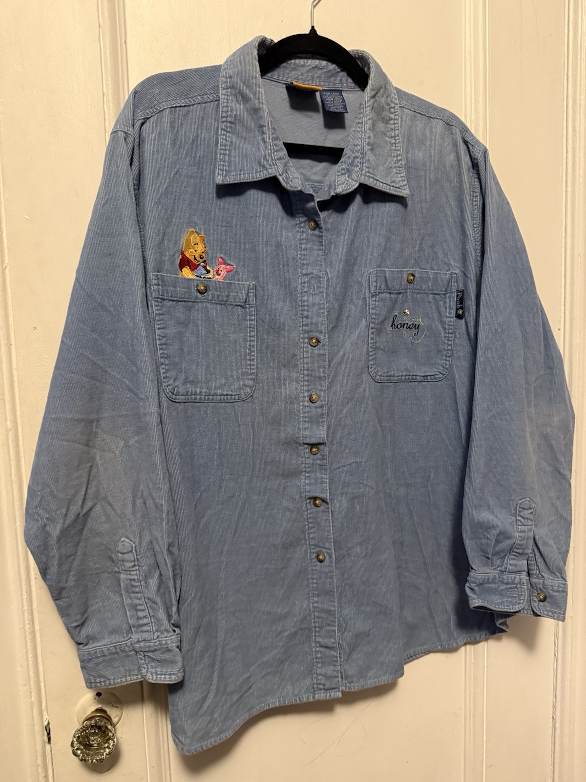 Vintage Baby Blue Disney Pooh Women’s Corduroy Botton Up Size 26/28W Plus size