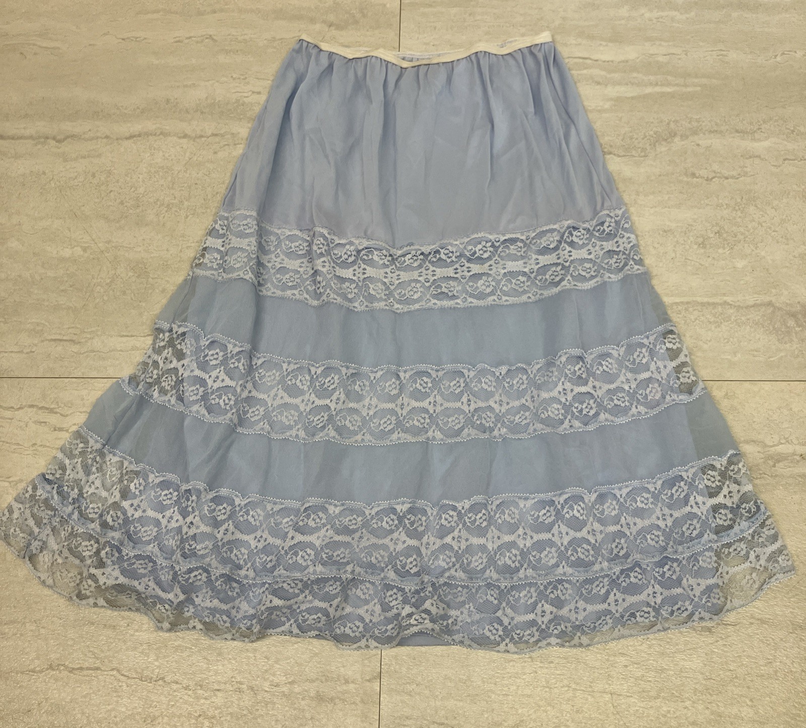 Half Slip Vintage Lingerie Nylon Carol Brent Skirt Liner Blue Medium Lace