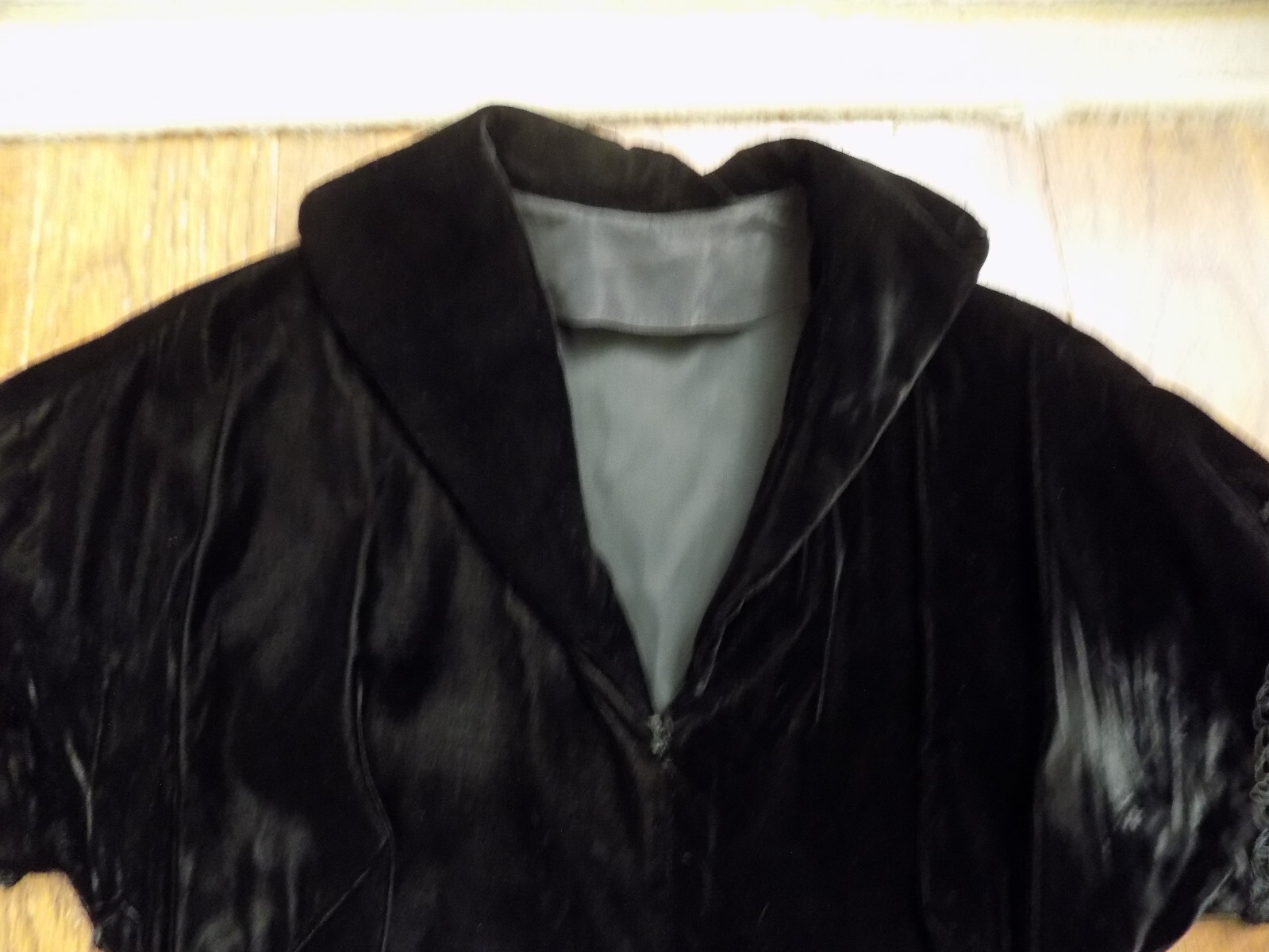 50s True Vtg Taffeta Dress Velvet V neck Tassel trim Cascade Skirt Crinoline XS