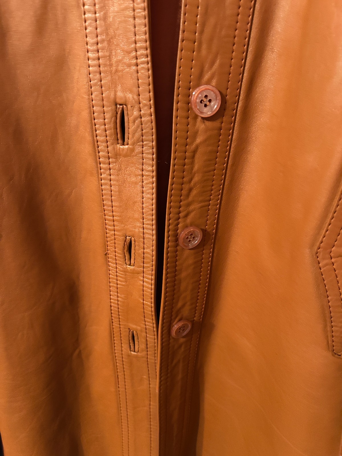 Vintage 70s Womens XS/S Leather Trench Coat Jacket Brown Belted Hooded