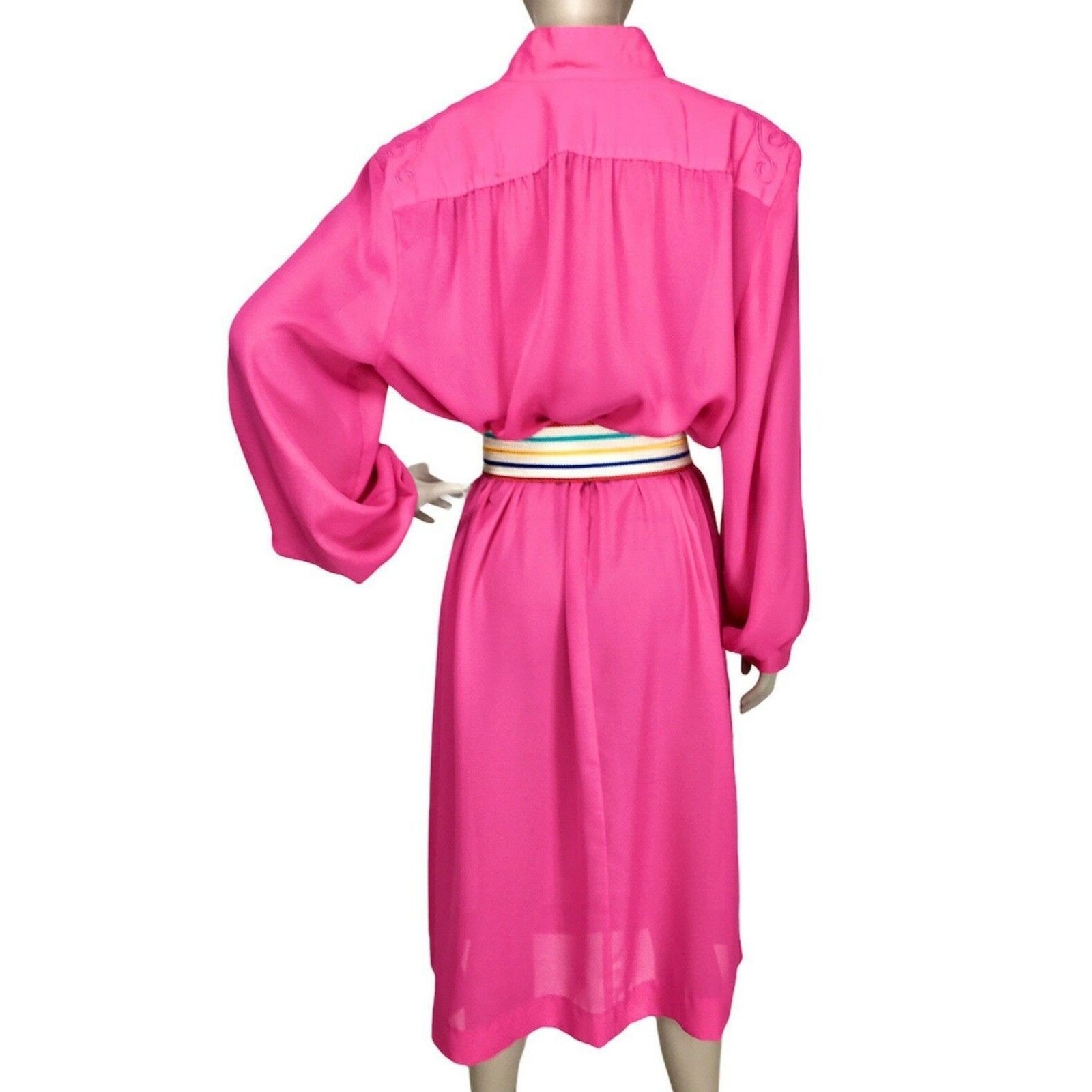 Vintage 80s Willi Of California Barbie Pink Sheer Chiffon Midi Dress Size L/XL