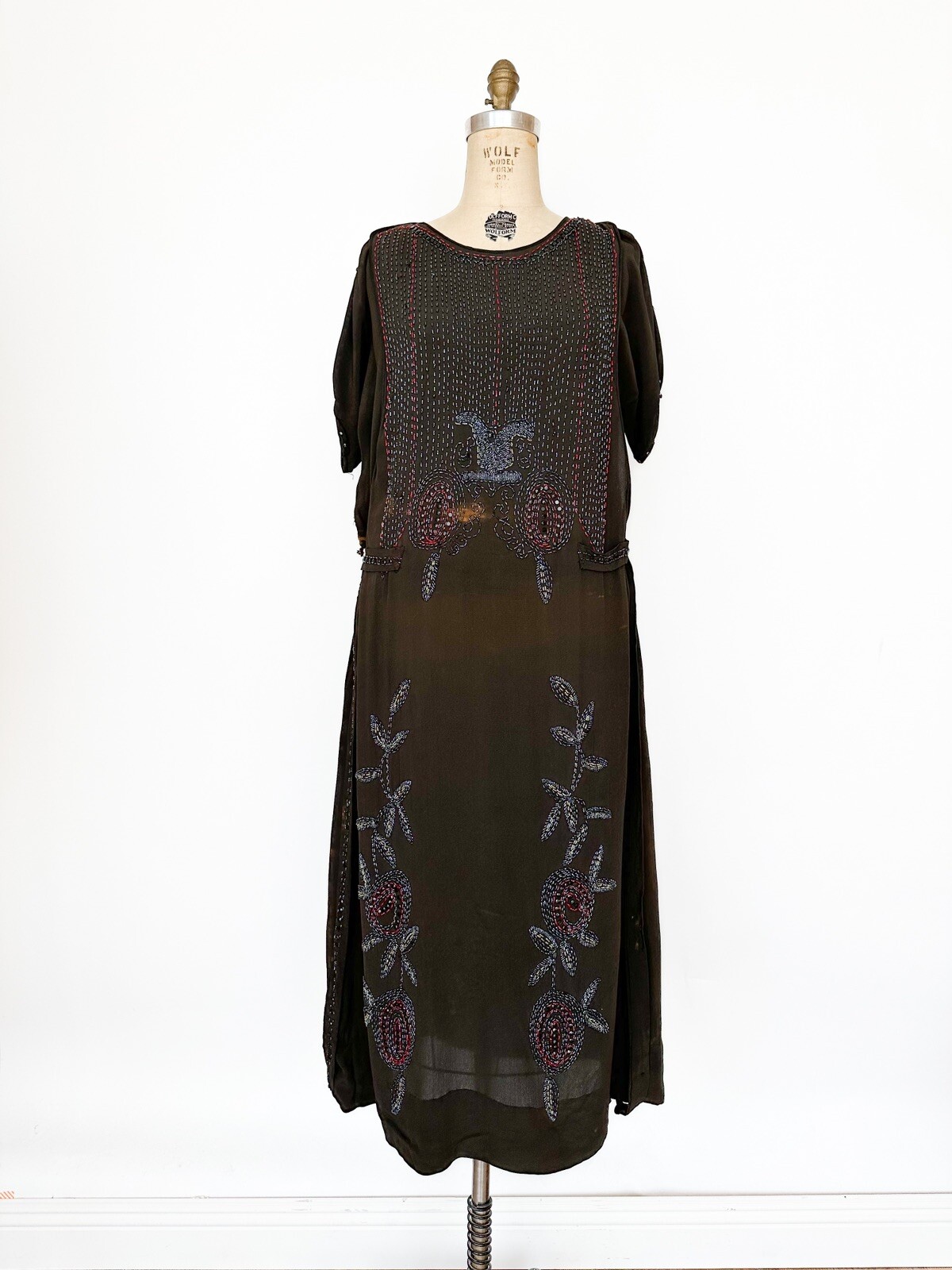Vintage 1920s 20s Beaded Flapper Dress Roses M L TLC
