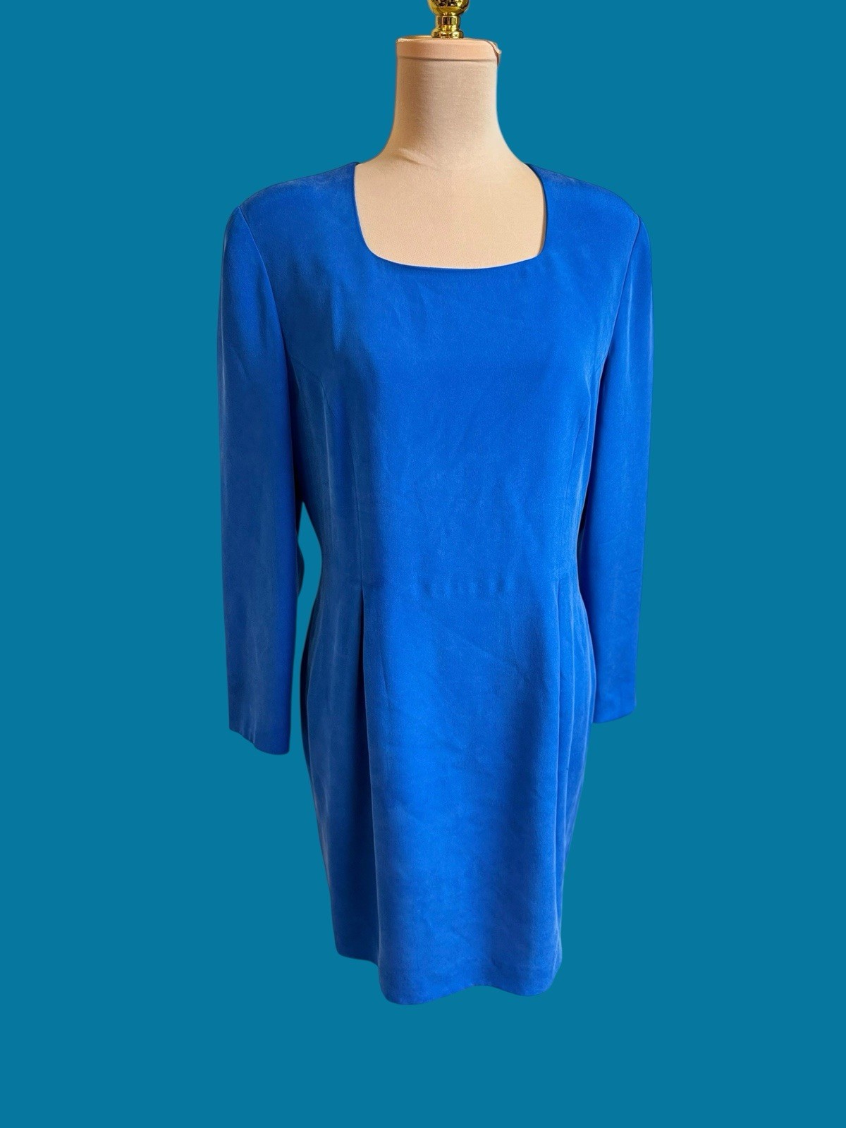 Vintage Patrick Petite Blue Silk Dress 12 80s 90s Power Shoulder Cocktail Mini