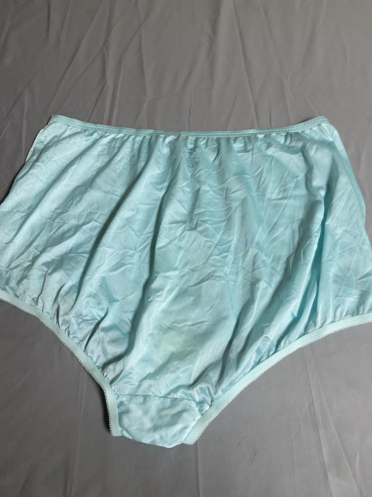 Vintage VANITY FAIR Nylon Lace Trim Silky Granny Sissy Panty Aqua Blue 2XL