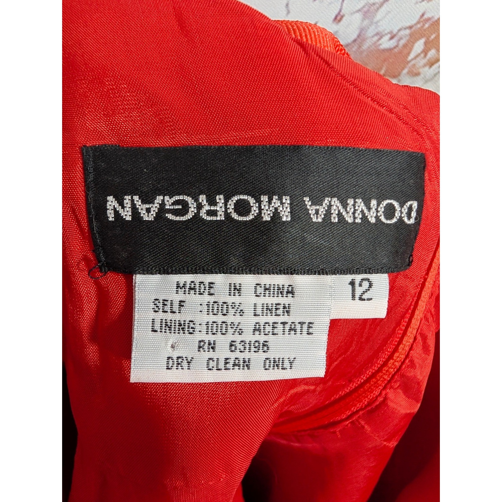 Donna Morgan Linen Dress Women 12 Red Bow Back Sleeveless Embroidered Sheath