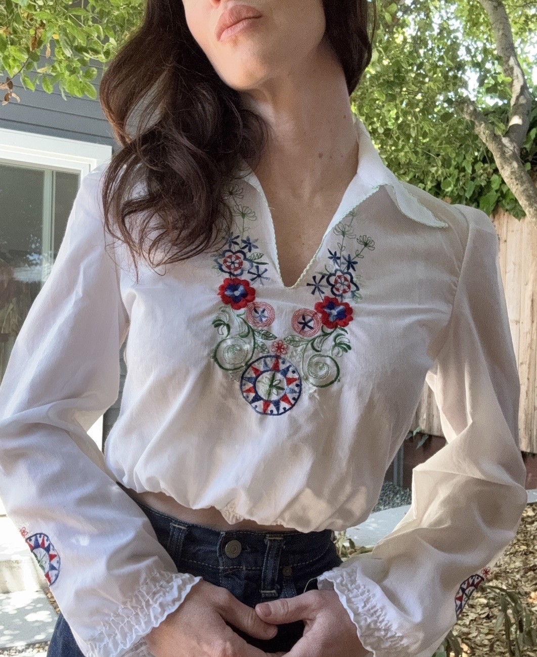 1960s/70s Vintage Embroidered Greek Folk Blouse Peplum Tunic XS/S/M