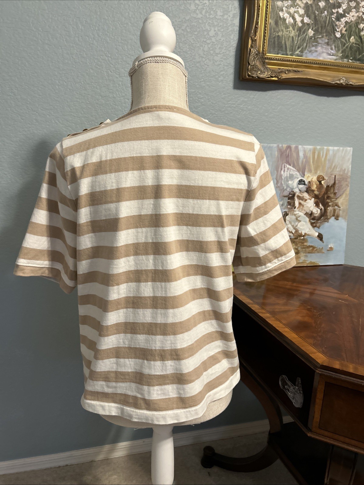 J. Crew Heavy Cotton Striped T-Shirt With Gold Buttons Size Medium