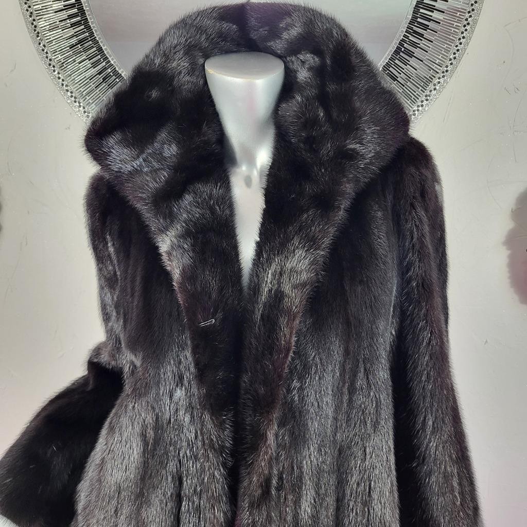 PARISIAN FURS~M/L~STUNNING VINTAGE BLACK GENUINE REAL FULL LENGTH MINK FUR COAT