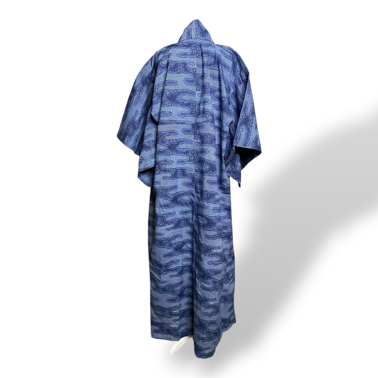 Vintage Kimono Robe Blue Hand Dyed Cotton Full Length 1970s Unisex OSFA Japanese