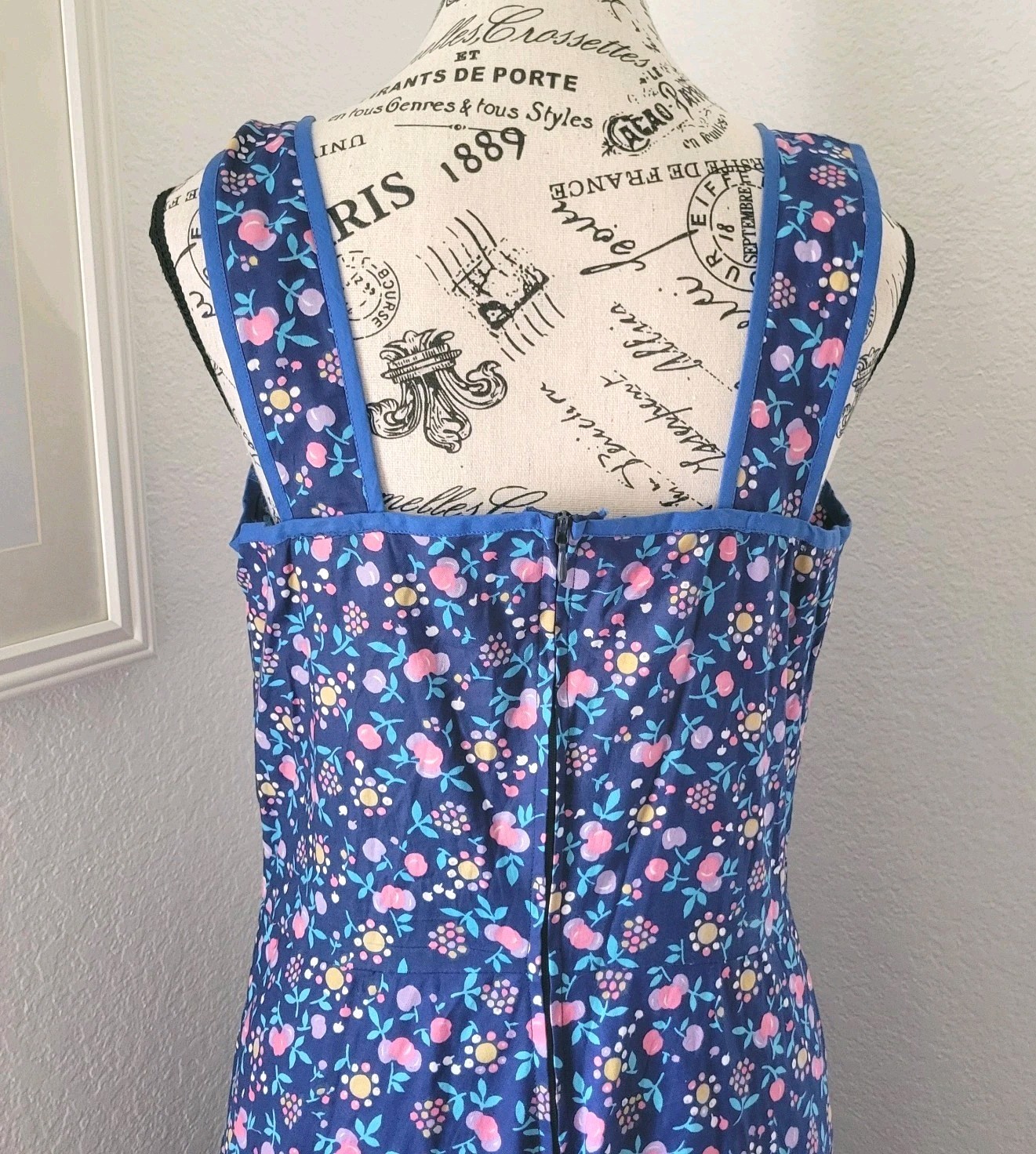 Vintage 70s German Cotton Sundress Cottagecore Fruit Floral Print M/L