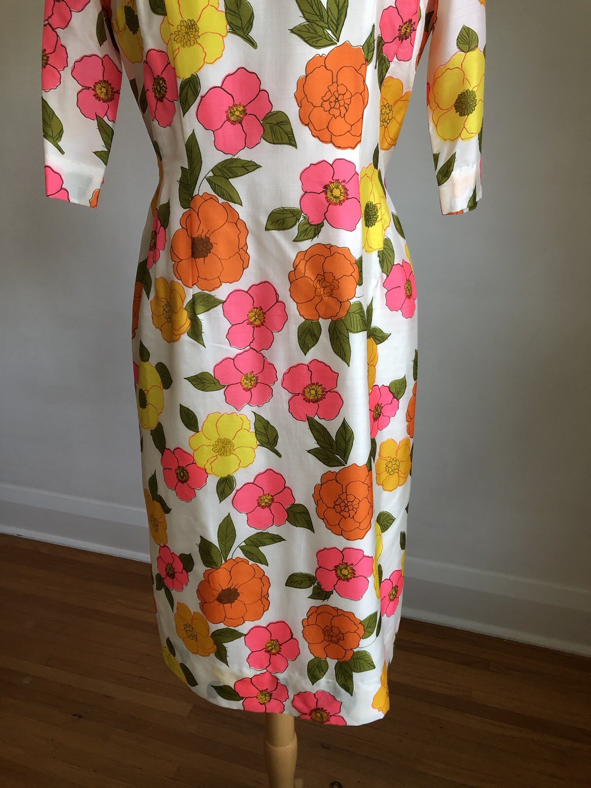 STUNNINGVTG EDITH FLAGG Floral 100% Silk Knee-length Sheath Dress SZ 12