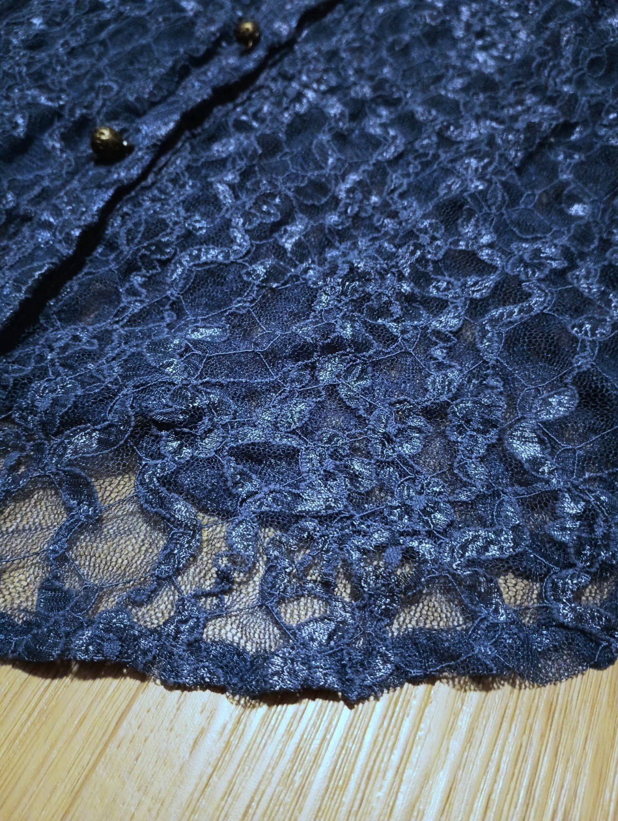 Vtg 80s Sheer Stretch Chantilly Lace Cornflower Blue Beaded Open Front Top M
