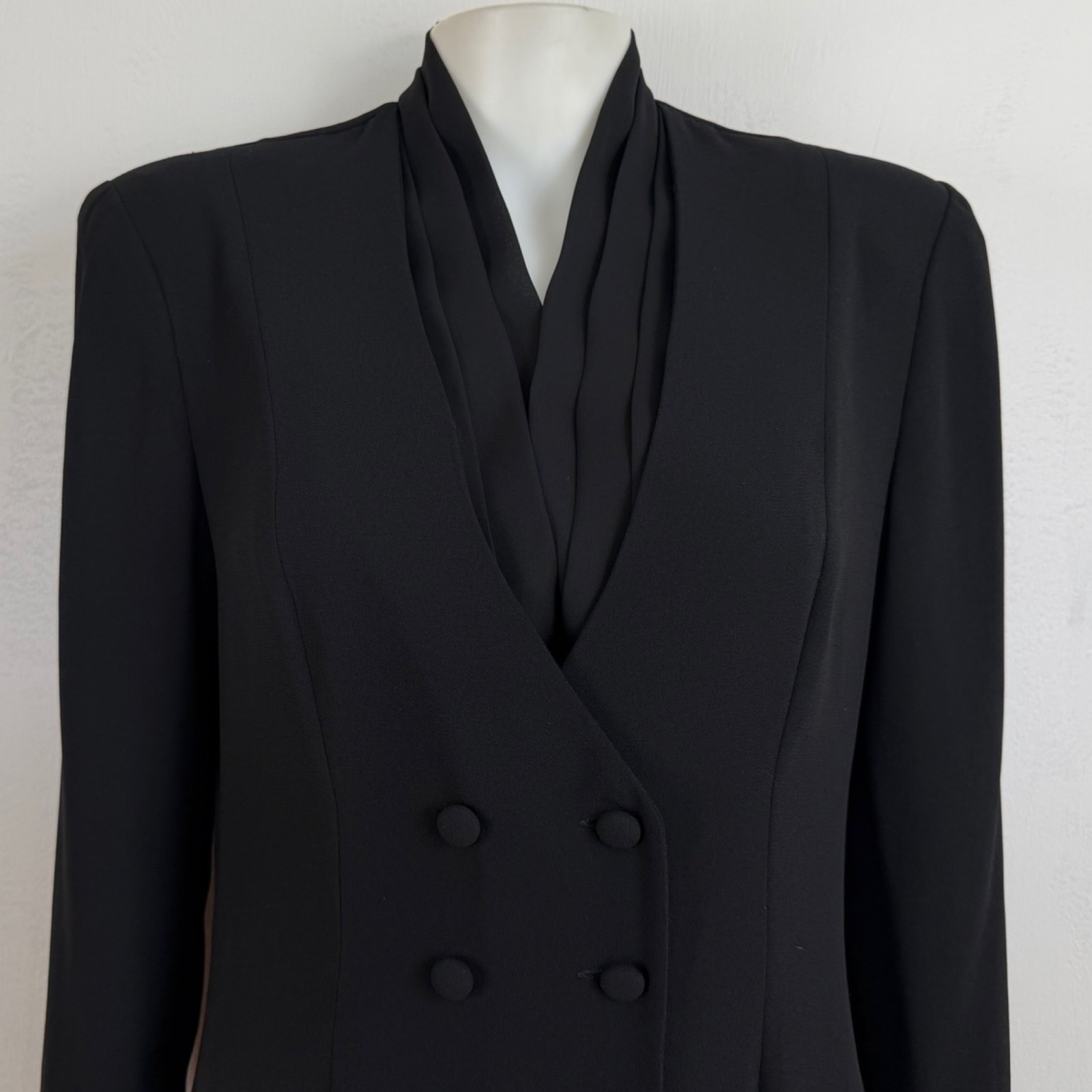 Vintage Double-Breasted Blazer Dress Size Medium 80s Black Sheer Crepe DW3 Saks