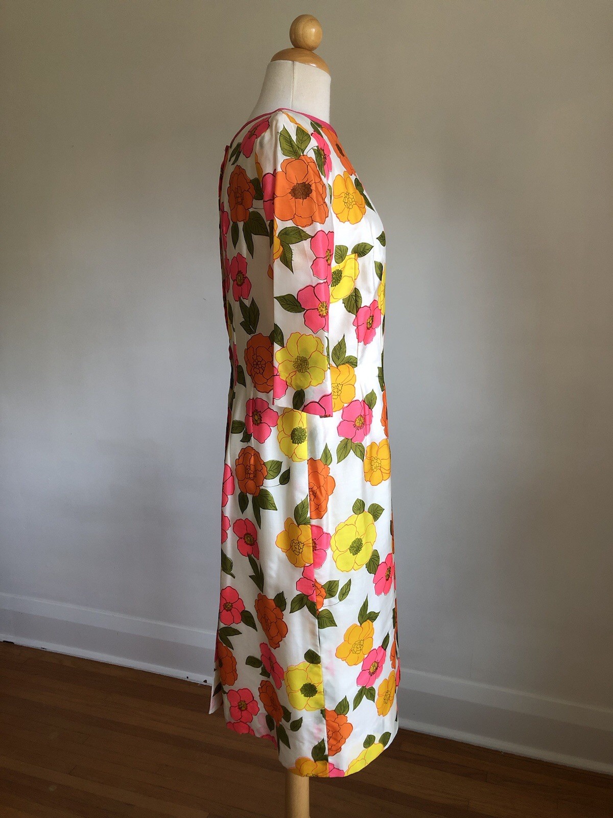 STUNNINGVTG EDITH FLAGG Floral 100% Silk Knee-length Sheath Dress SZ 12