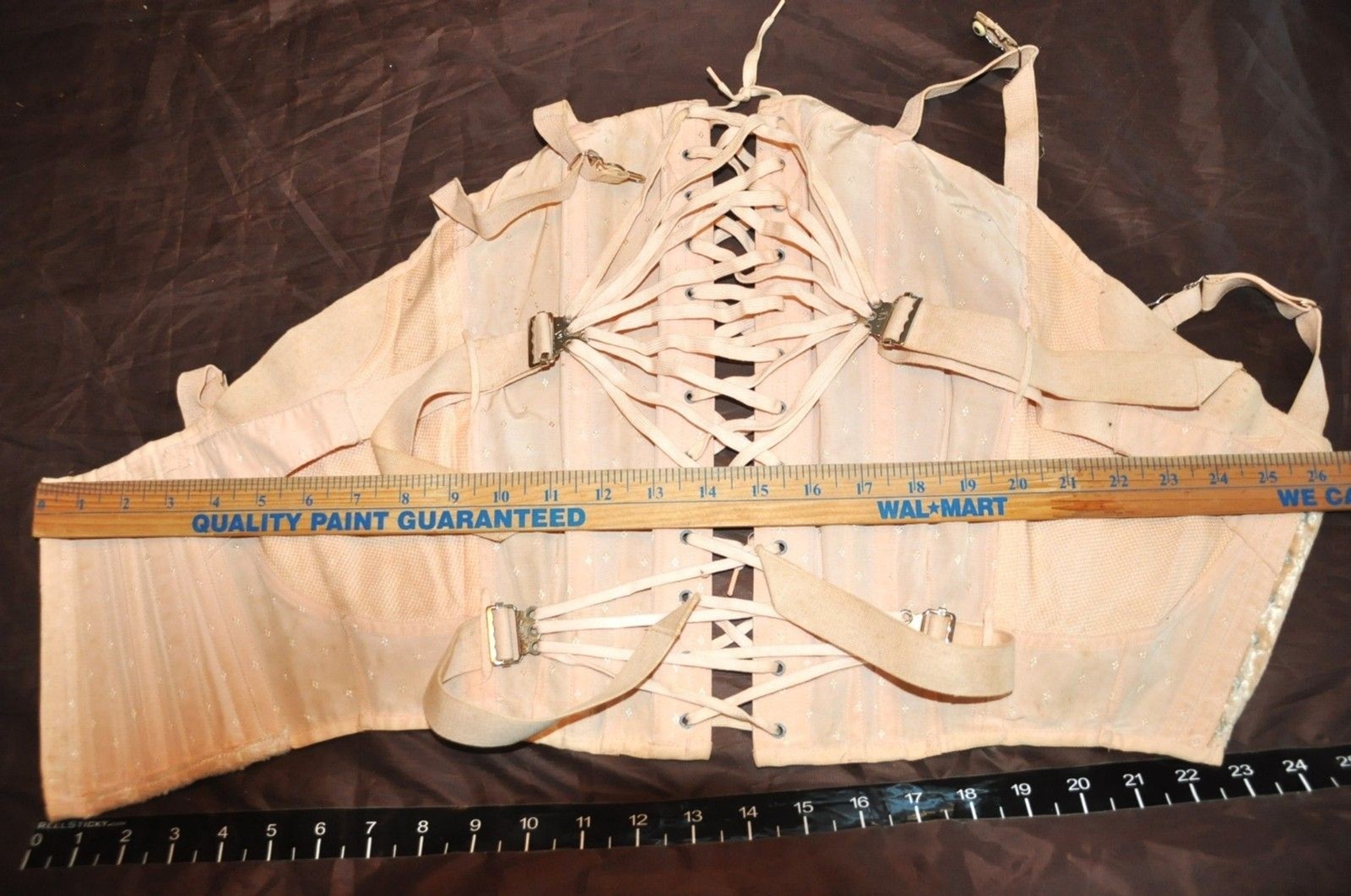 Vtg 20’s Camp Peach Pink High Line Double Fan Lace Up Corset Girdle