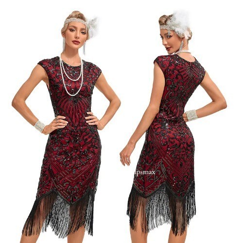 30S Flapper Dresses 1920s Vintage Dress Summer Fringe Beaded Great Gatsby Party
