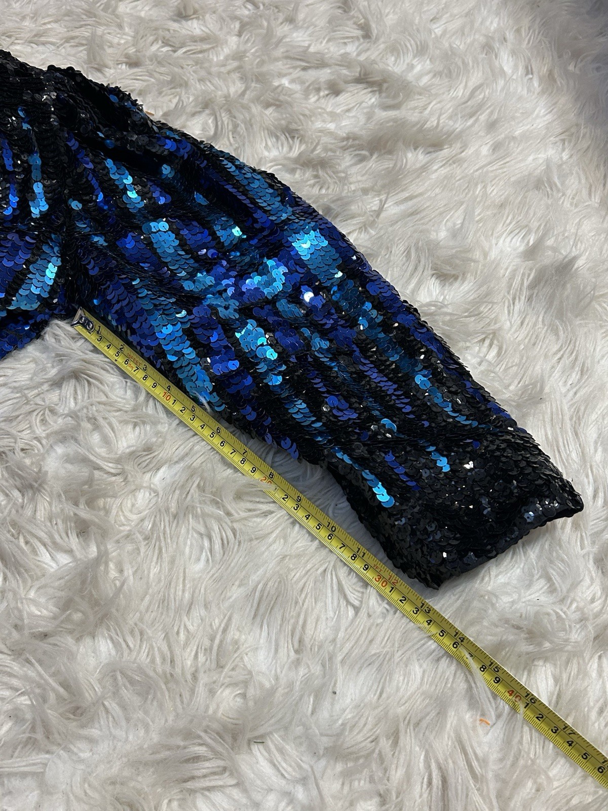 Vtg Multicolor Blue Sequin Open Jacket Shiny Disco Glam Rock Statement Formal