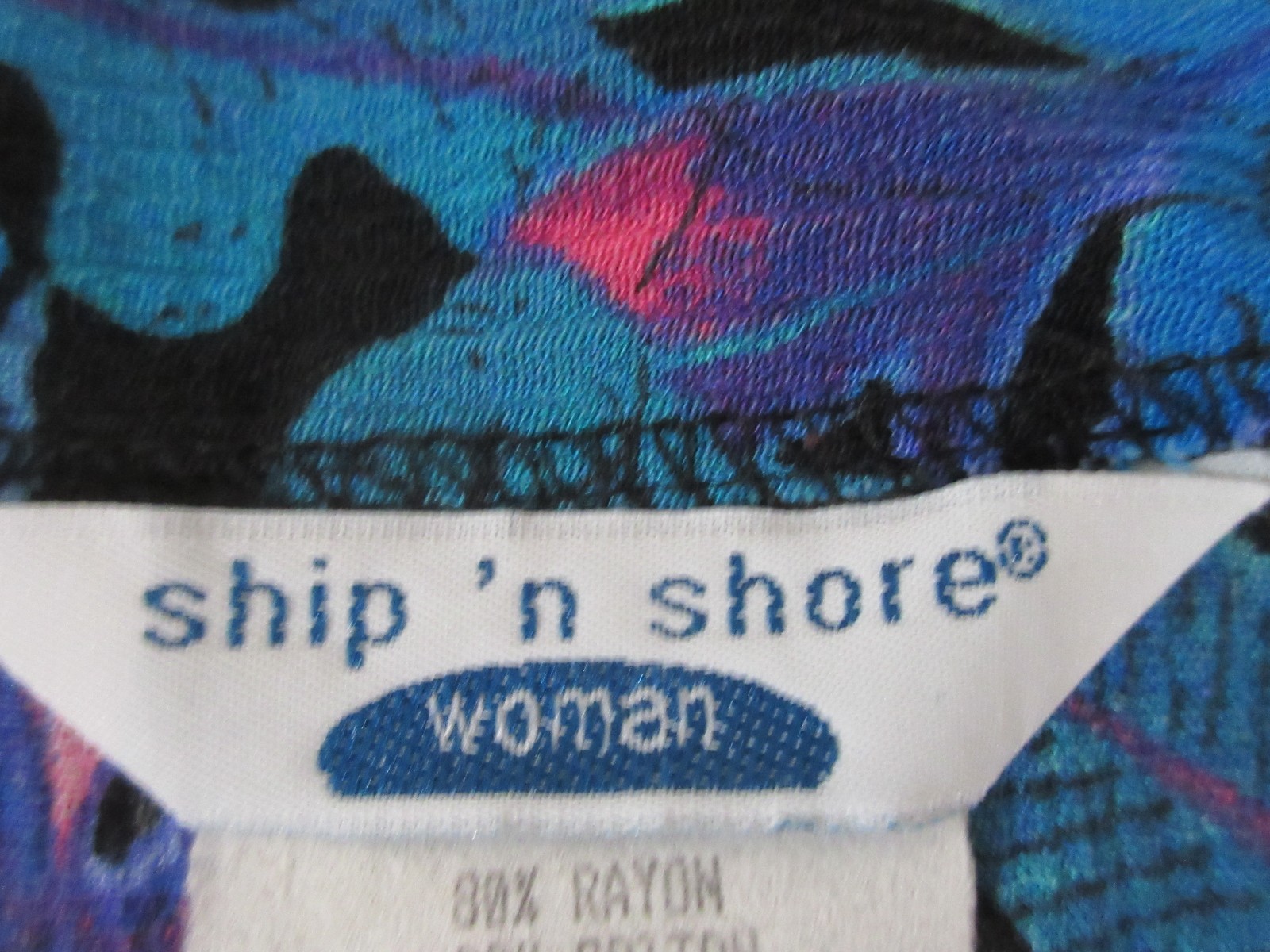 Sz 24 Vtg Ship ’n Shore Blouse CRINKLE Cottagecore Grandma 80s Blue Floral USA