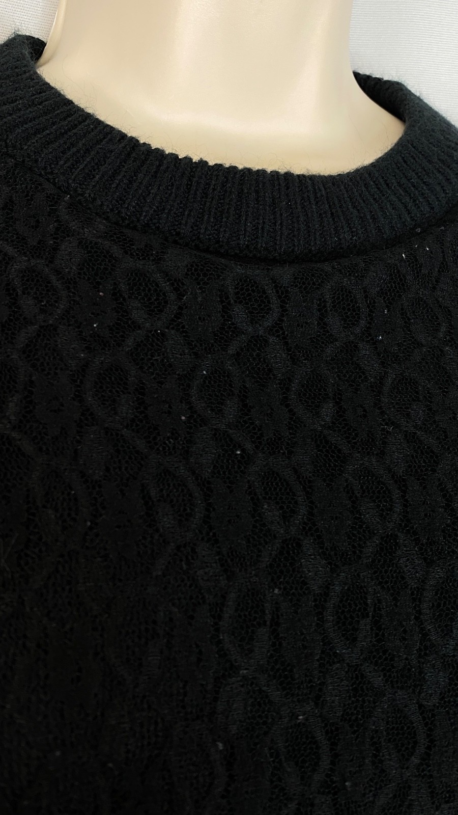 Vintage 1980s black puffed sleeve lace sweater M GITANO pull over balloon