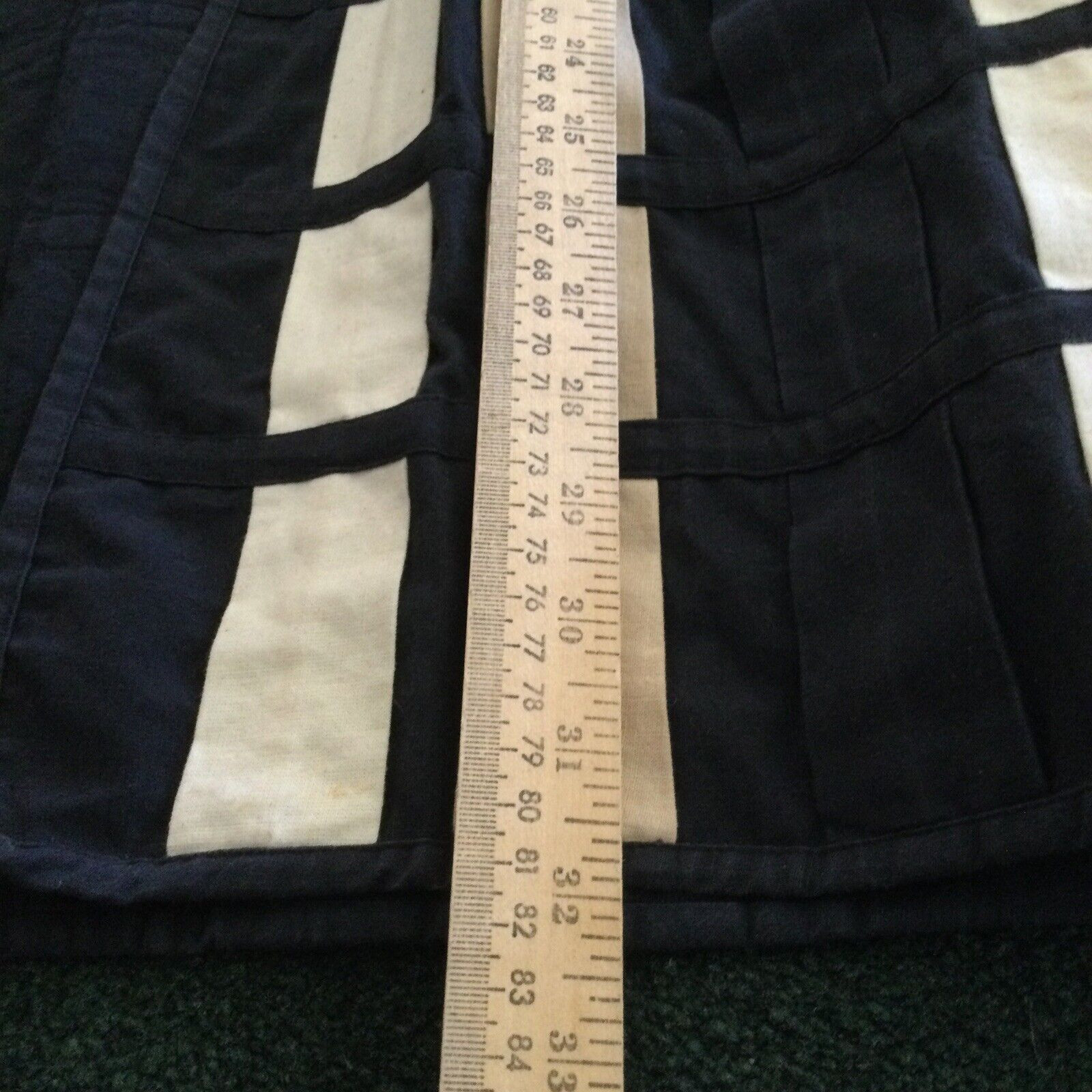 VTG Geometric Checkered Lattice Textured Open Front Jacket Coat Black Cream Tan