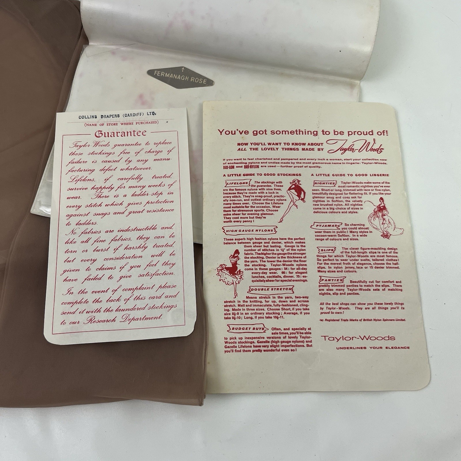 Vintage Taylor Woods 1960’s Night Lifelon Stockings Hose Size 8 1/2 Rose 9758
