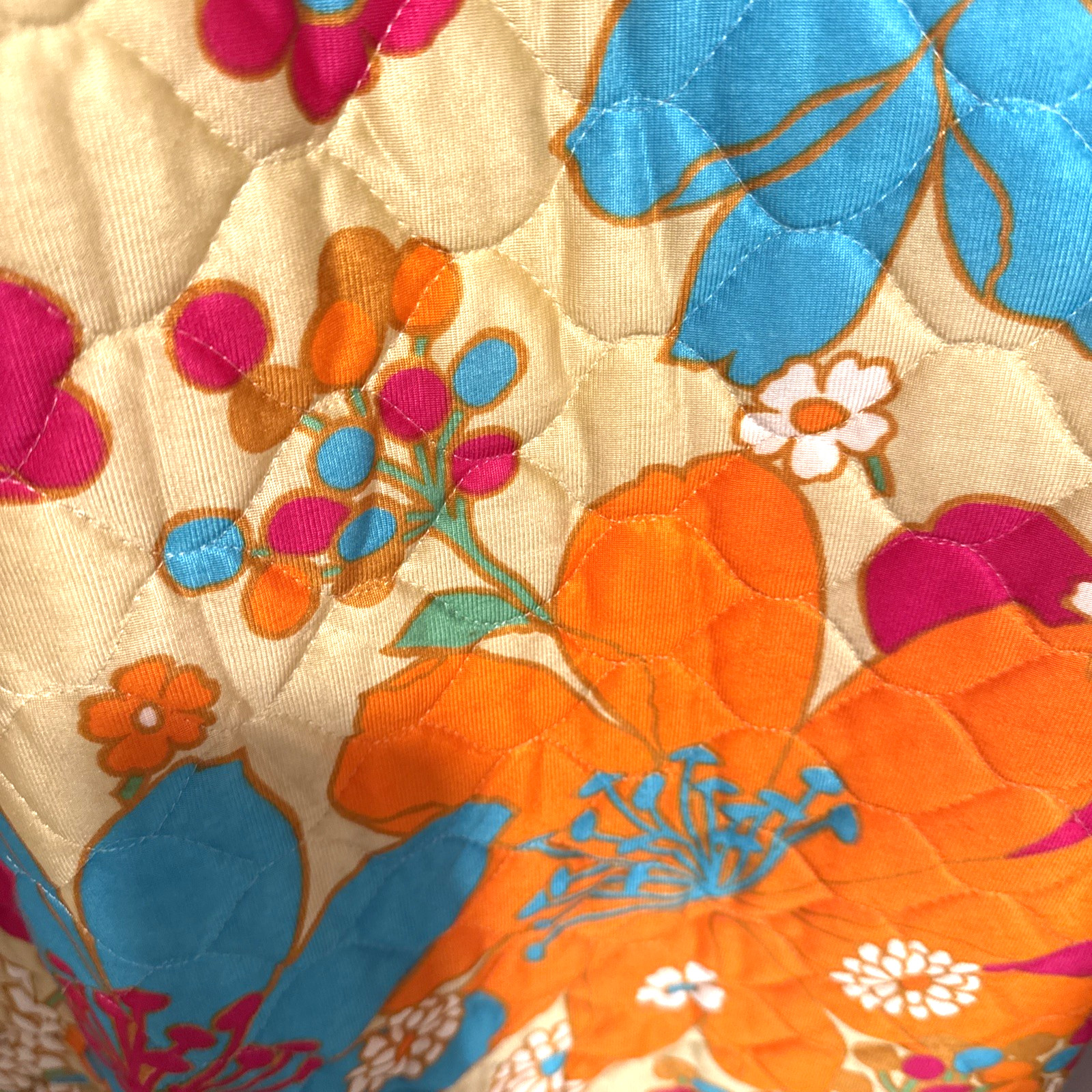 Vintage 1960s Orange Flower Power Quilted Hostess Maxi Dress Lounger Size 16