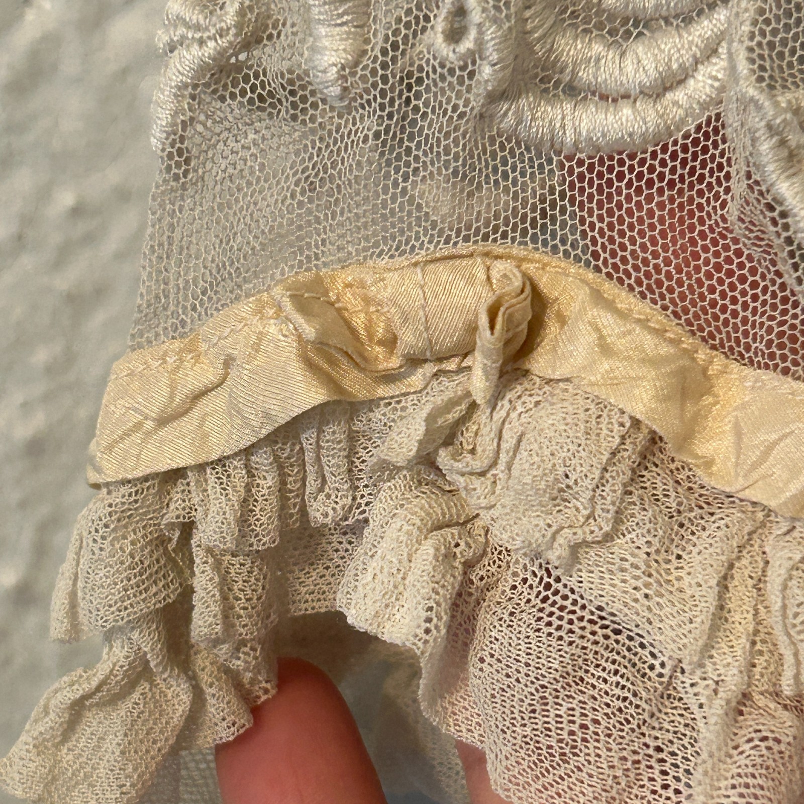 Antique Edwardian Sheer White Ruffle Floral Net Lace Gown Lawn Dress Bridal