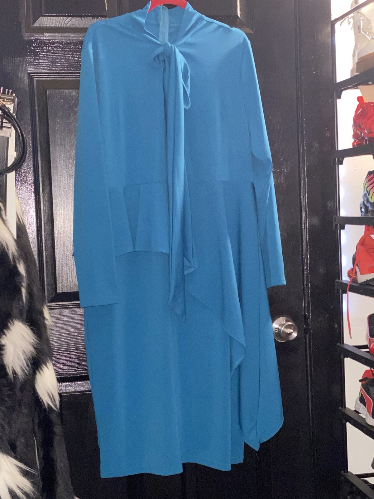 Plus Size Turquoise Blue Hi-Lo Peplum Skirt Suit Size 5XL (Fits 3XL)