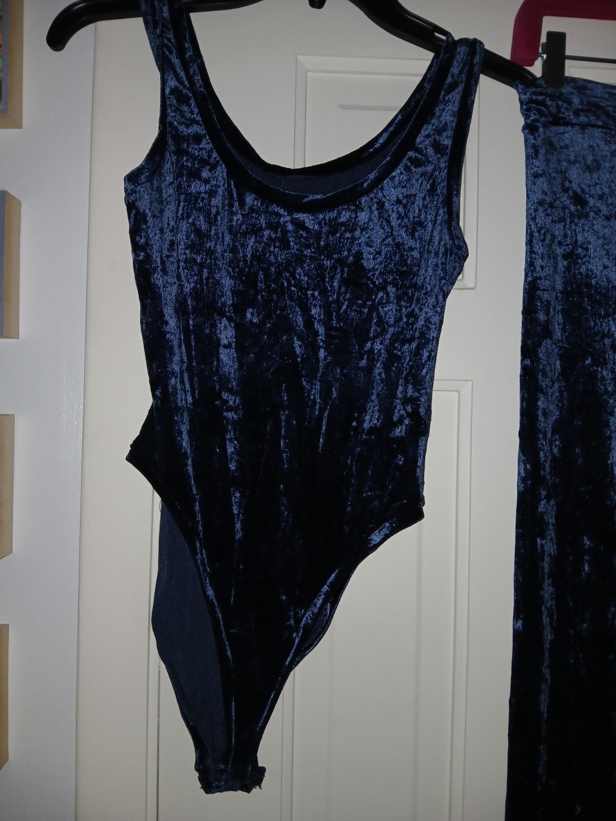 Vintage David Fielden London Blue Velvet 2pc Bodysuit & Flared Pants UK 10 US 6