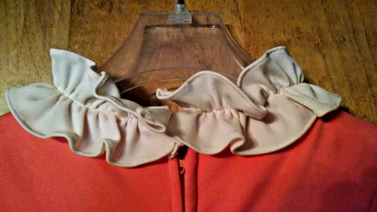 FORMAL DRESS VINTGE 1973 PEACH LORRIE DEB OFF WHITE RUFFLE NECK CUFFS ILGWU BOW.